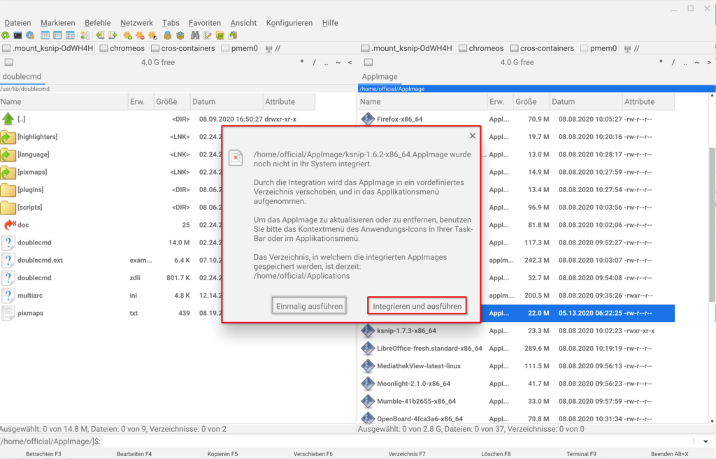 Ein AppImage mit dem AppImageLaunchers in den Launcher von Chrome OS integrieren
