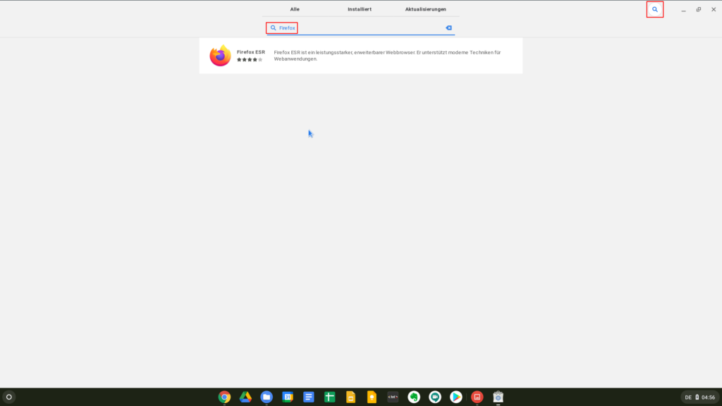 Firefox ESR im Gnome Software Center unter Chrome OS suchen