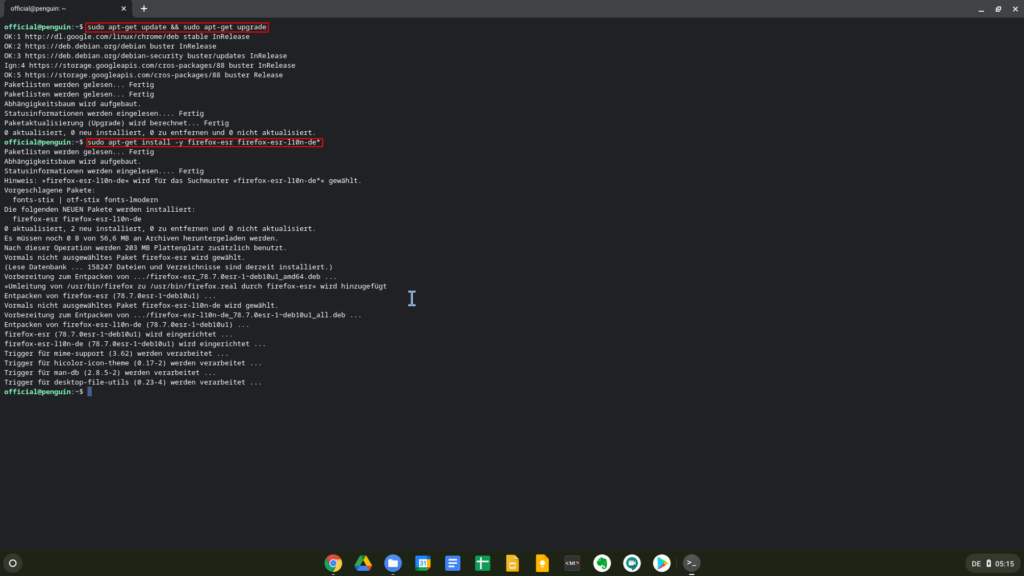 Den Firefox ESR über das Terminal des Linux-Modus von Chrome OS installieren