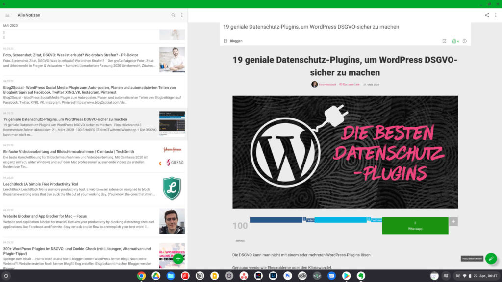 Evernote auf meinem Pixelbook Go | Bild: My Apps unleashed DE
