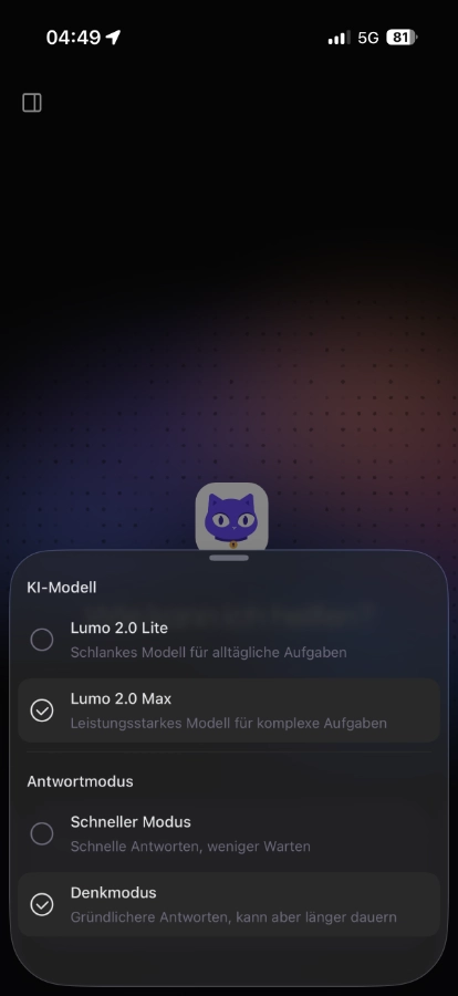 Modellauswahl in Lumo 2.0 unter iOS. Screenshot: My Apps unleashed DE
