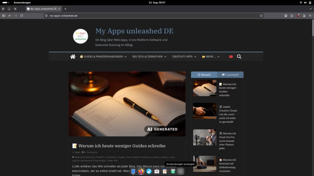 Mein aktueller Linux-Desktop. Screenshot: My Apps unleashed DE.